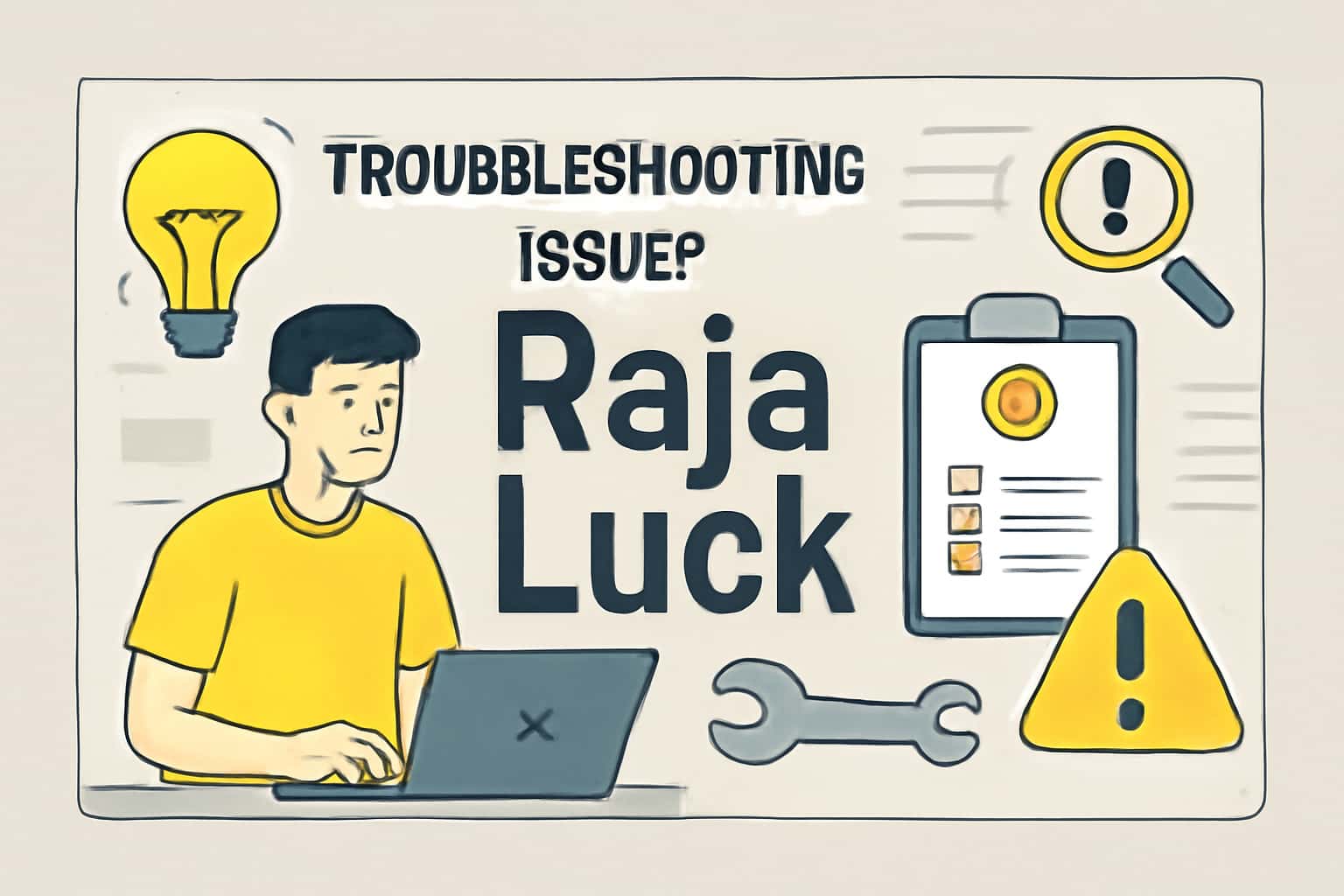 Informational scene detailing troubleshooting issues for Raja Luck.