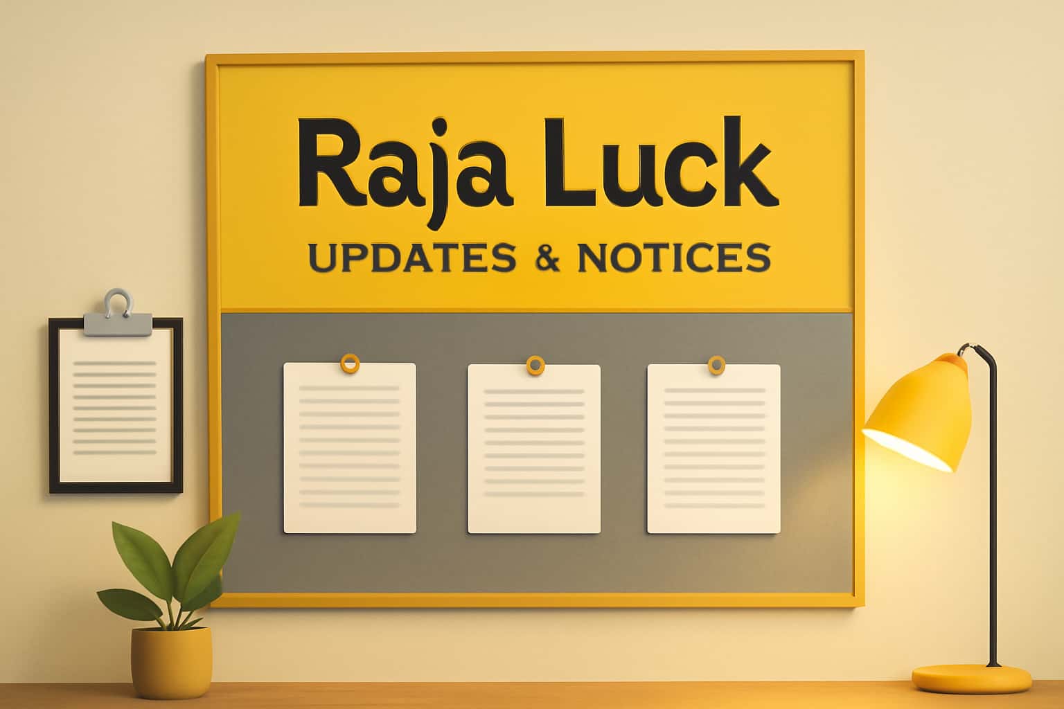 An informational graphic displaying updates and notices related to Raja Luck.