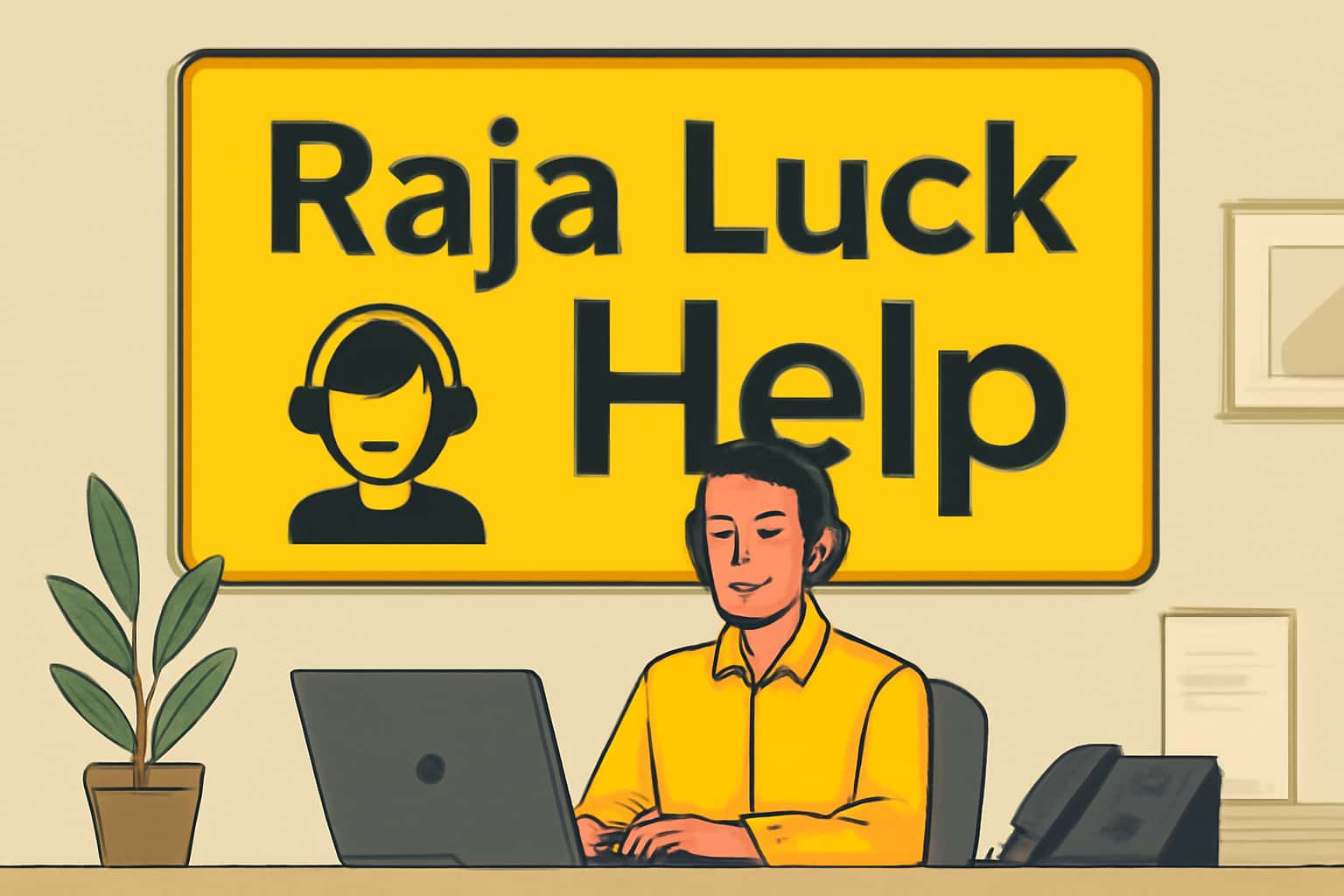An informative scene illustrating Raja Luck Help resources.